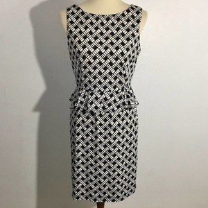 Donna Morgan Sleeveless Peplum Midi Dress Women's Size 8 Black White Lattice